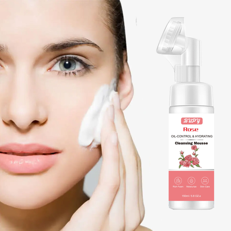 Mousse alla rosa BUPY Rinfrescante Controllo olio Pulizia Trucco Rimozione idratante Latte detergente viso 2024_voghion.com