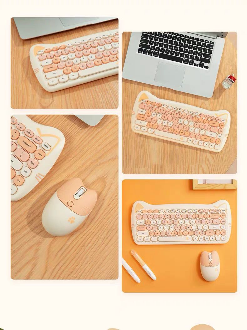 Mofii Gradient Kitty Pink Cute Small Wireless Keyboard Mouse For Girls Quiet And Silent_voghion.com