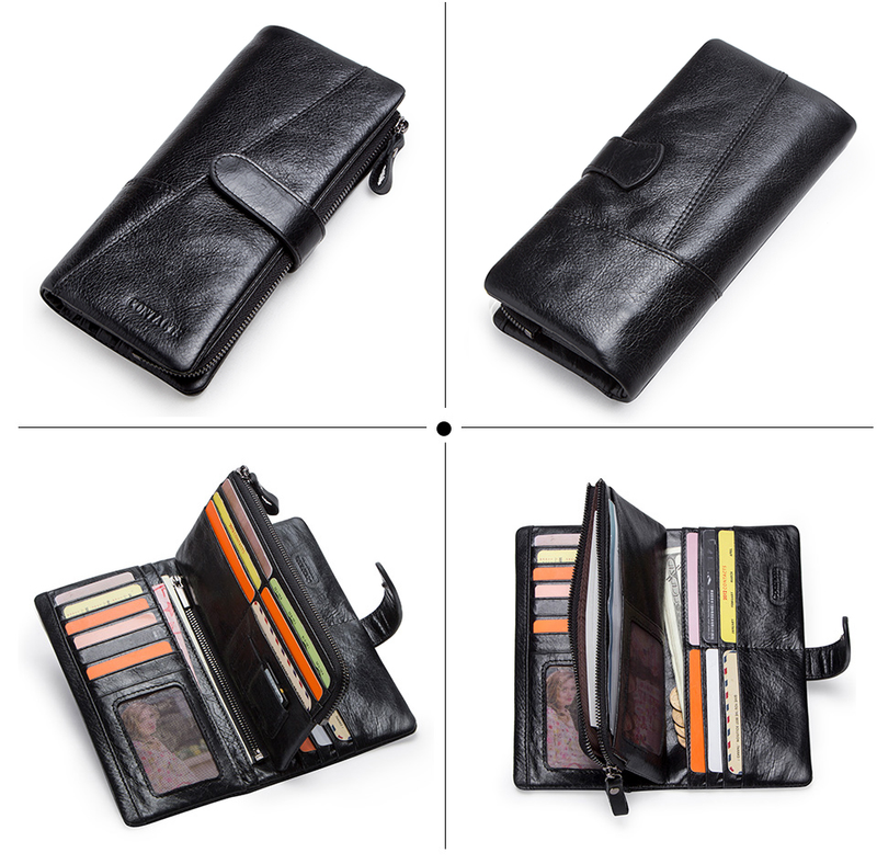 Nueva cartera de cuero genuino de Contact's, monedero de moda para damas, carteras de mano largas para mujer, con bolsas para teléfono móvil, tarjeta_voghion.com