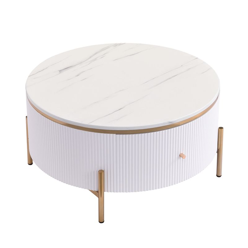 Modern Round Coffee Table With 2 Large Drawers Storage Accent Table(31.5'')_voghion.com