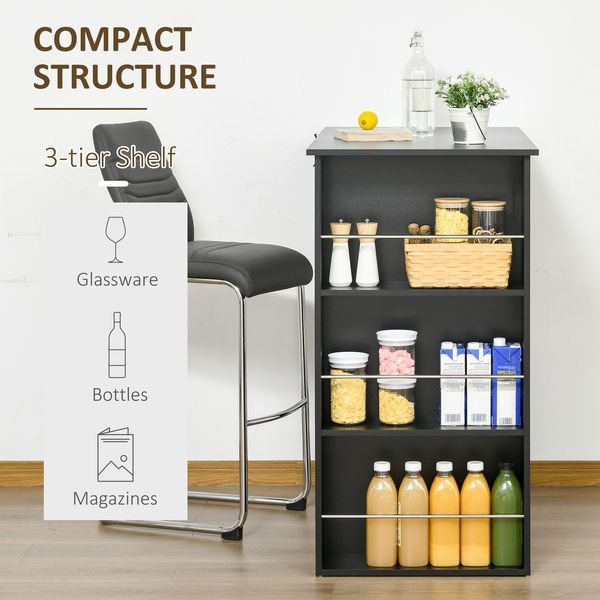 HOMCOM Modern Bar Table Counter Height Dining Table With 3 Storage Shelves For Kitchen, Dining Room, Living Room, Black_voghion.com