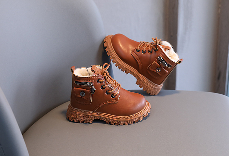 Scarpe da bambino Stivali da bambina in pile moda Doc Martens con cerniera laterale e suola morbida in cotone_voghion.com