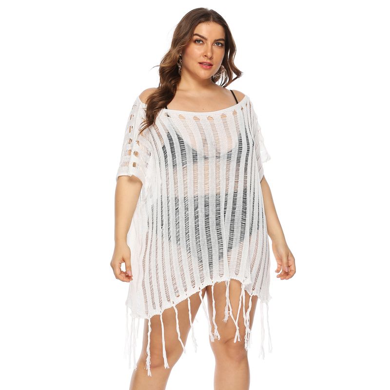plus size women's sexy hollow see-through collar loose beach blouse_voghion.com