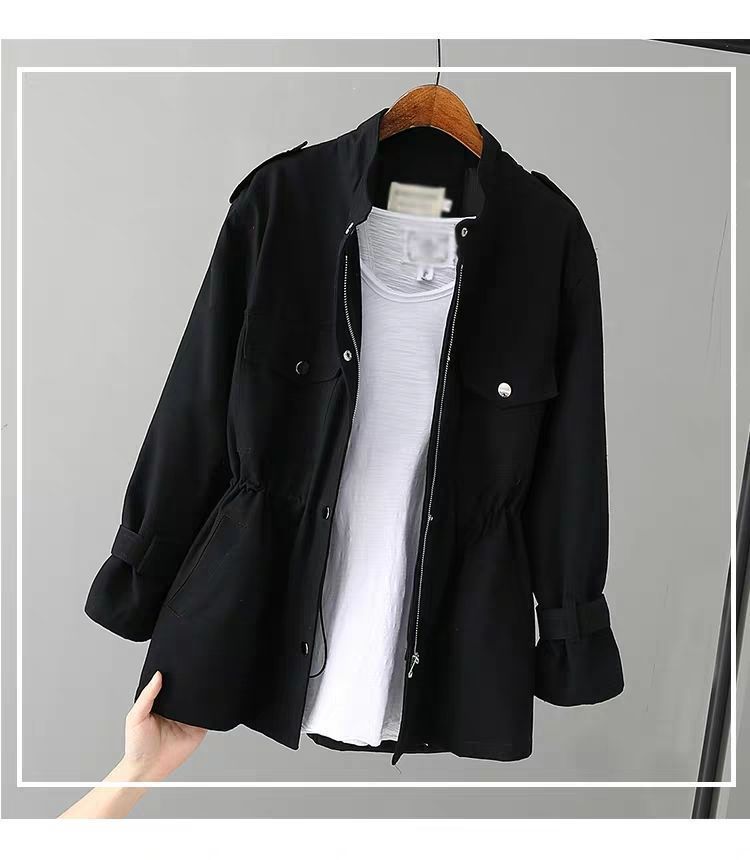 Women's Spring Trench Coat Lightweight Long Sleeve Casual Loose Fit Mid-Length Jacket For Petite & Regular Sizes (Beige, Black, Pink, Green)_voghion.com