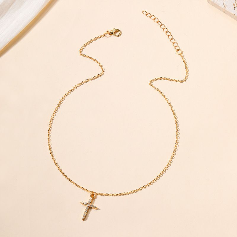 Personalized jewelry ins style diamond alloy cross necklace simple pendant for women_voghion.com