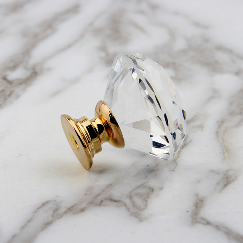 1/10pcs 20-40mm Gold Silver Base Diamond Shape Crystal Glass Knobs Clear Cupboard Pulls Drawer Knobs Kitchen Cabinet Handles_voghion.com