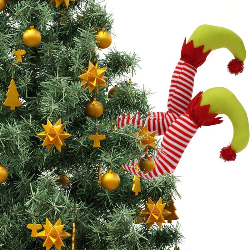 New Green Fabric Elf Leg Prop Decoration Hanging Doll Ornament_voghion.com
