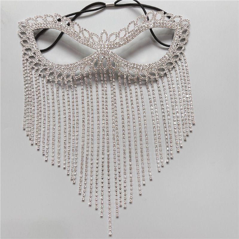 Strass-Quaste-Gesichtsmaske für Frauen mit Fransen, Maskerade, Kopfkette, Schmuck für Halloween, Party, Cosplay_voghion.com