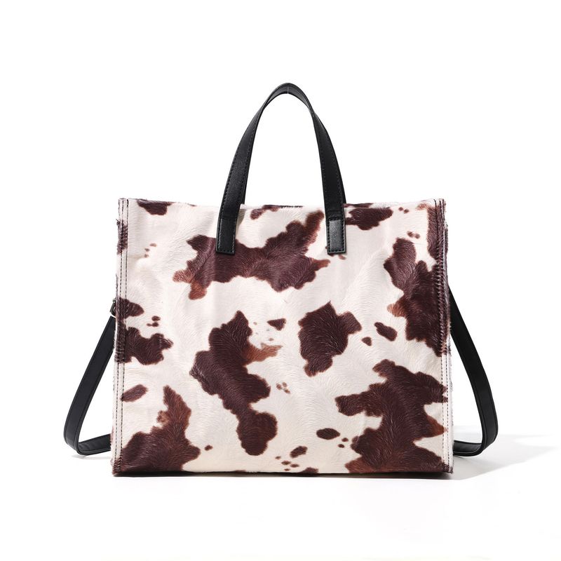Cow Print Plush Tote Bag Women's Retro Leopard Print Plush Tote Bag Shoulder Bag Messenger Bag_voghion.com