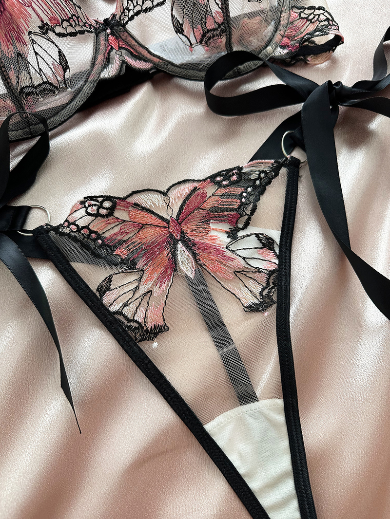 Lingerie Intimo Sexy con Ricamo a Farfalla in Rete e Tentazione Trasparente, Vendita Calda_voghion.com