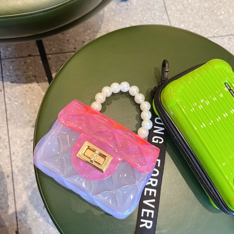 Sac d'été transparent en PVC, mini sac carré à main avec perles, sac à bandoulière simple pour femme_voghion.com