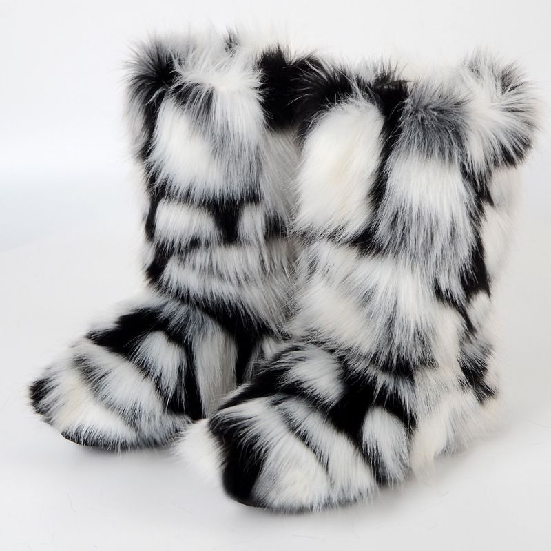 Waschbär Fuchs Y2K Schnee Mid-Calf Damen Winter Pelzstiefel_voghion.com