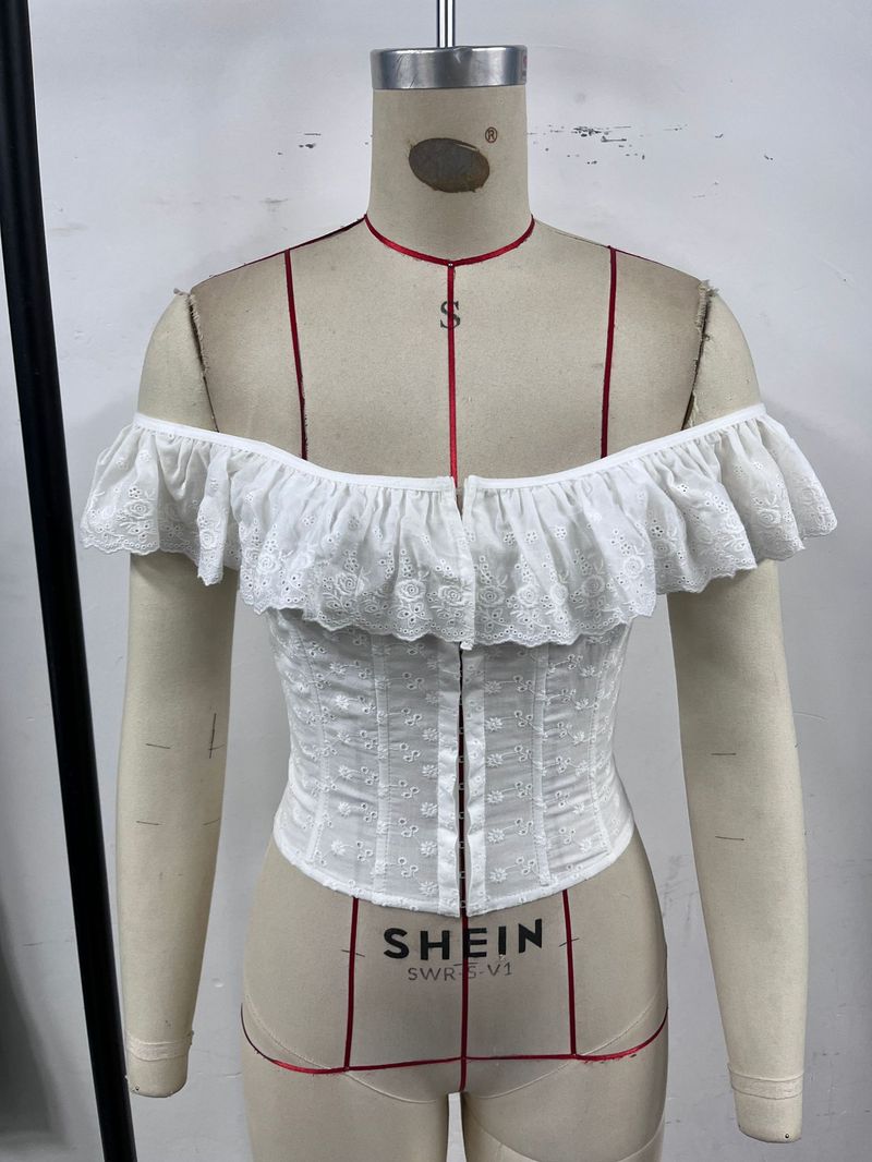 Sexy Mädchen Off-Shoulder Strap Französisch Rüschen Taste Taille Abnehmen Weste Z0879_voghion.com