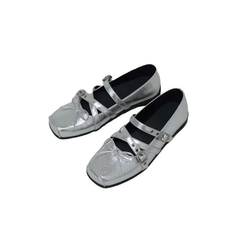 Korean Style Bowknot Square Toe Shallow Ballet For Women 2025 Summer New One-Strap Mary Jane Shoes_voghion.com