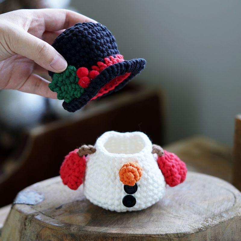 Kit de crochê de natal, pacote de material, caixa de armazenamento de boneco de neve, artesanal, faça você mesmo, tecido de algodão de leite_voghion.com