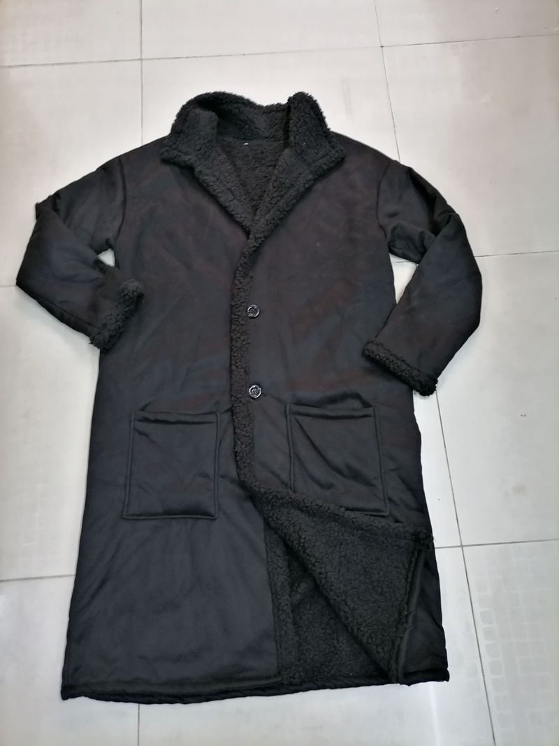 Men's Clothing Men's Long Suede Leather Faux Shearling Coat - Winter Warm Fleece Lined Jacket With Multiple Pockets (Red, Black, Blue, Camel)_voghion.com