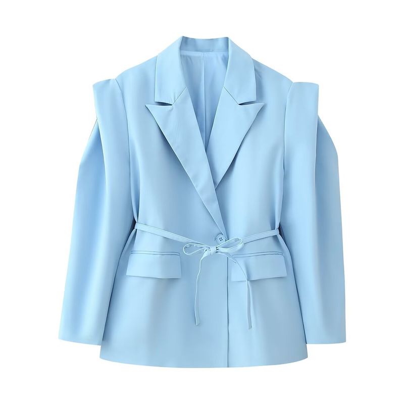 "Elegant Inspired Belted Blazer With Wide Shoulder Pads Stylish Ties Oversized Fit, Long Sleeve, Versatile Streetwear For Women (S/M/L, )_voghion.com