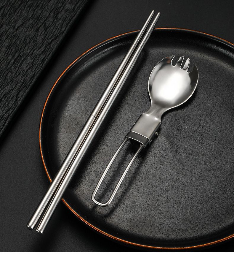 Posate in acciaio inox Set di posate pieghevoli Coltello Forchetta Cucchiaio Bacchette Viaggio Portatile Picnic_voghion.com