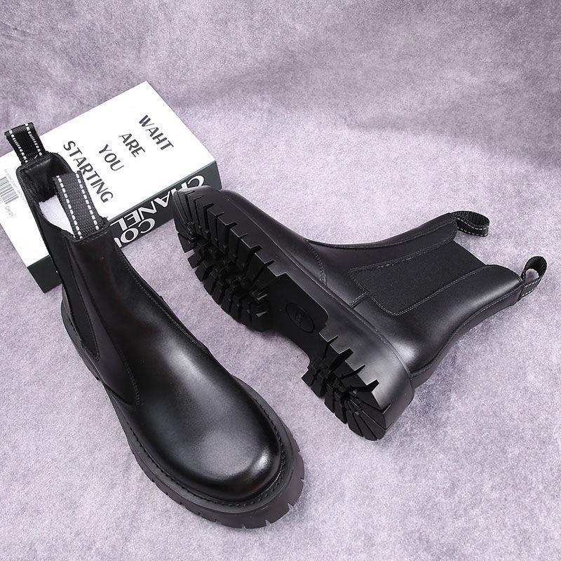 Men's Shoes boots men's Martin boots autumn and winter plus velvet high-top casual leather shoes British versatile thick-soled knight short boots_voghion.com