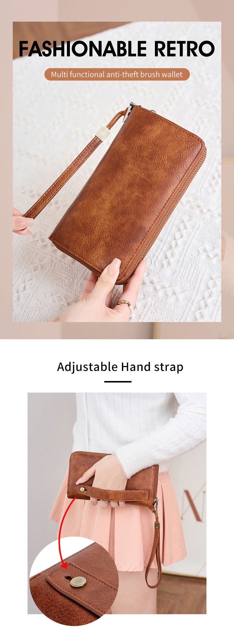 Herren-Geldbörse mit RFID-Schutz, Business-Geldbörse für Herren, modische Geldbörse mit Doppelreißverschluss, lange Geldbörse im Retro-Stil, große Kapazität, Damen-Clutch._voghion.com