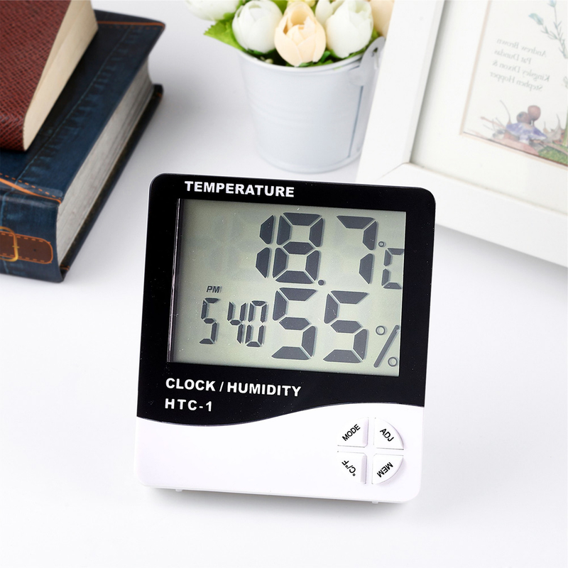 Ruixingst HTC-1 Temperature Humidity Meter Multifunctional Alarm Clock Four Buttons Digital LCD Thermometer Hygrometer Weather Station For Home_voghion.com