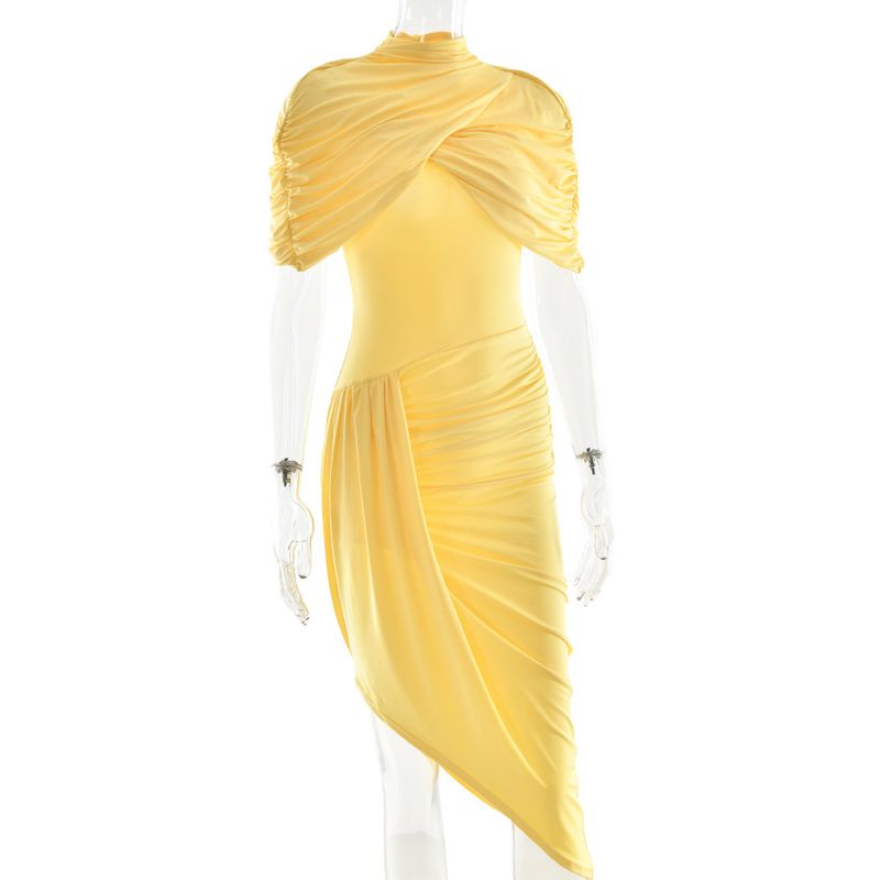 Rückenfreies, figurbetontes Kleid mit Rüschen – Sexy langes Kleid mit hoher Taille und Milchseidenstoff (Gelb/Weiß/Rot)_voghion.com