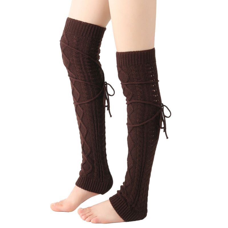 Grenzüberschreitende Fußwärmerstrümpfe aus Schurwolle Herbst- und Winter-Overknee-Socken in Volltonfarbe Europäische und amerikanische lange Schnürsocken für Damen_voghion.com