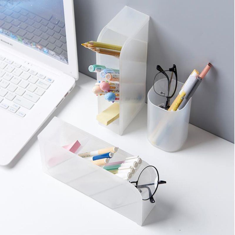 Multifunctional Oblique Desktop Storage Box Transparent Pen Holder Frosted Simple Stationery Holder Cosmetic Brush Lipstick Storage Holder_voghion.com