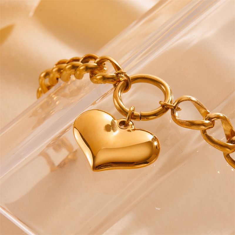 Bracciale a forma di cuore cubano in acciaio al titanio, semplice e spesso, con catena in acciaio inossidabile INS, per donna_voghion.com