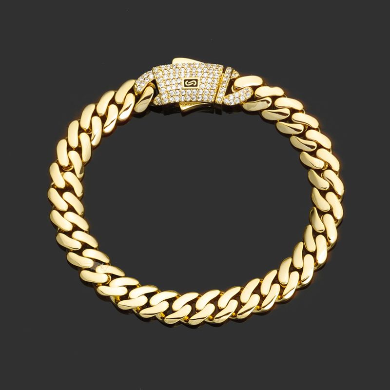 Men's Cuban Link Bracelet 14K Gold Plated Hip Hop Jewelry, High Quality Thick Chain Bracelet For Men, Trendy Unisex Accessory_voghion.com