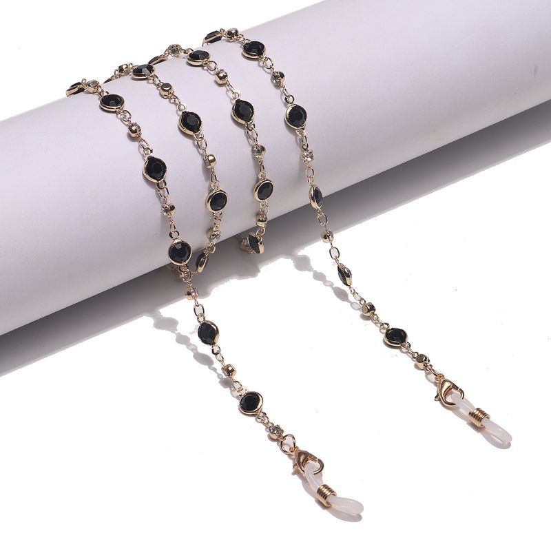 Cadena para mascarillas con cristales de imitación dorados y negros, sencilla y moderna._voghion.com