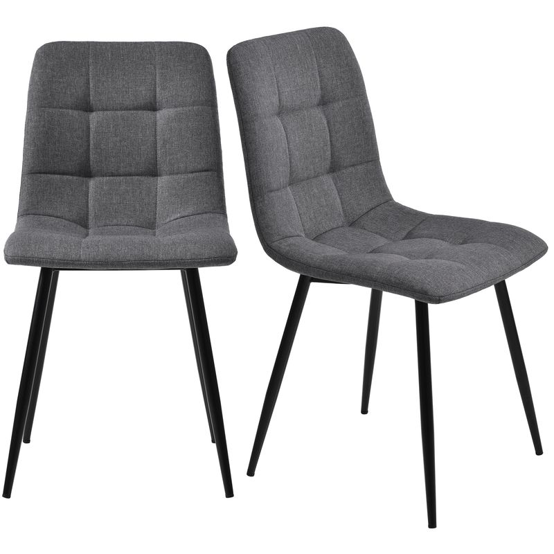 117cm Esstisch Mit 4 Stühlen Set, Rechteckiger Esstisch Moderner Küchentisch Set ,Dunkelgrauer Leinen Esszimmerstuhl,Schwarze Tischbeine_voghion.com