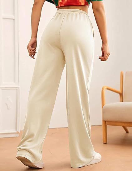 Pantaloni da jogging casual da donna, a vita alta, a gamba larga, con coulisse elastica, comodi pantaloni da salotto per l'uso quotidiano_voghion.com