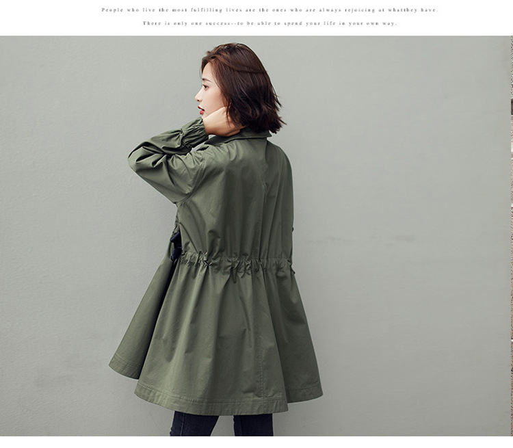 Γυναικεία καμπαρντίνα στρατιά πράσινη μεγάλου μεγέθους casual μακριά μανίκια_voghion.com