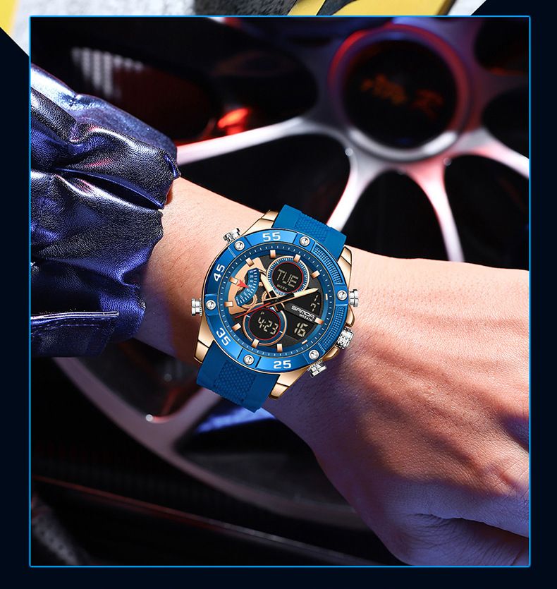 Digital Analog Sports Watch Silicone Strap, Dual Display, Alarm, Waterproof, Stopwatch, Countdown, Backlight For Swimming, Running, Outdoor Activities_voghion.com