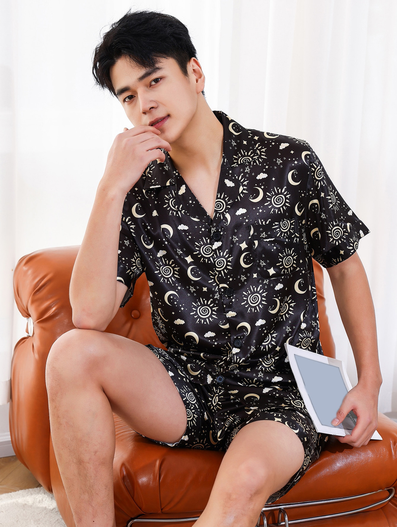 Men's clothing men's large size loose home clothes summer men's breathable thin short-sleeved shorts ice silk pajamas set_voghion.com