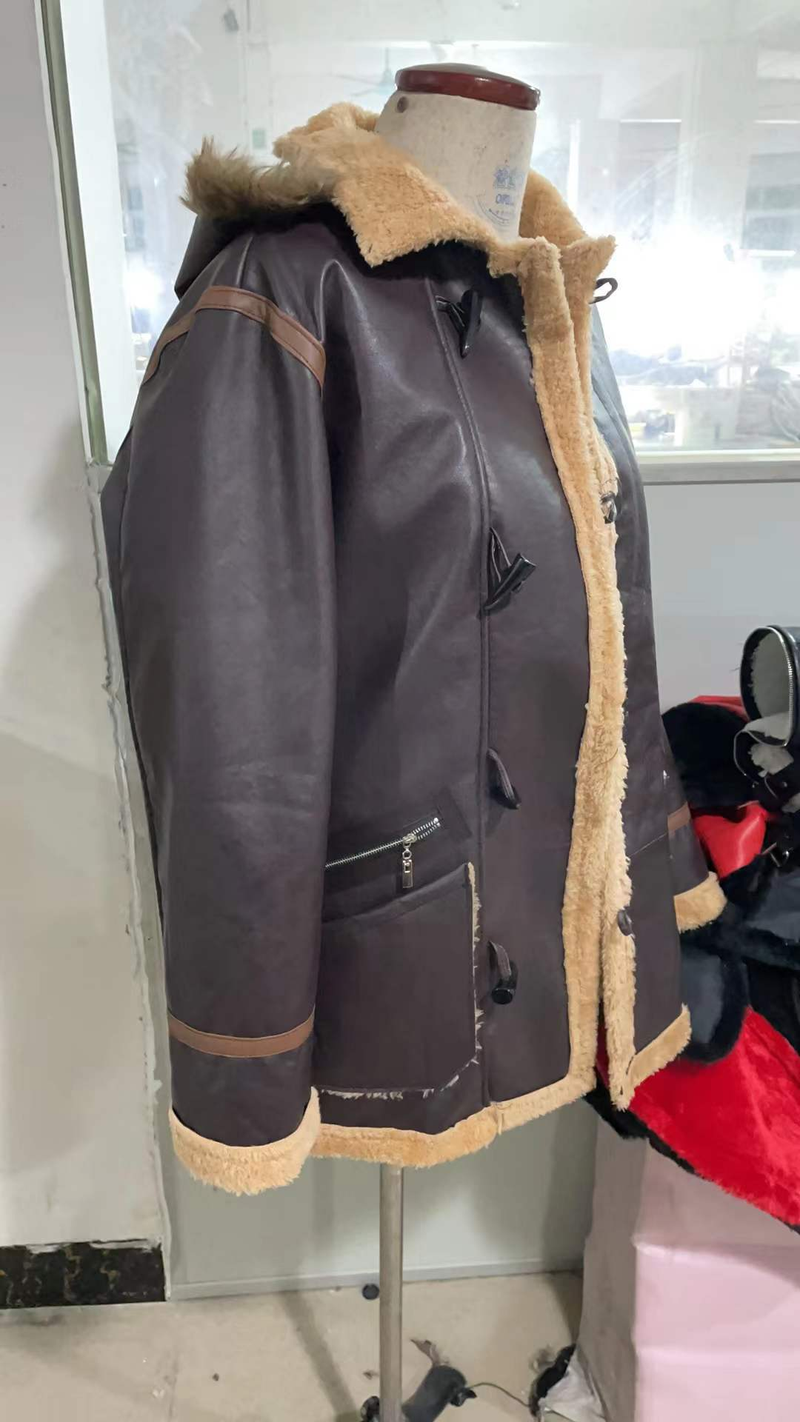 Leather And Integrated Running Capacity Men's Zipper Bag Hooded Fur Coat M Optimized Weight 0.85Kg_voghion.com