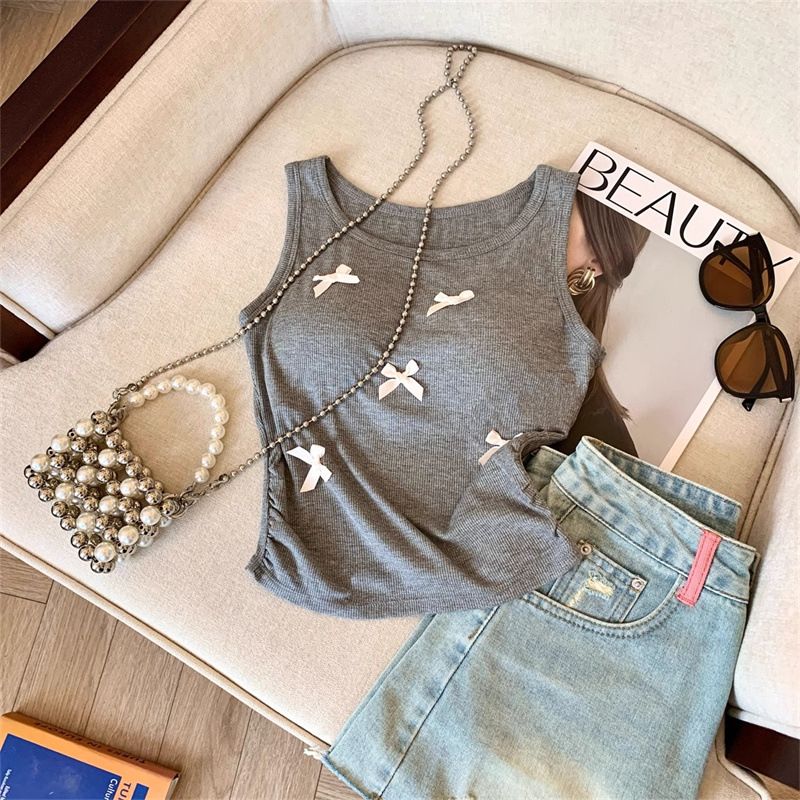 Women's Clothing Rayon Bow Design Camisole Without Underwire With Breast Pad Underwear Fashionable And Versatile Fashion Tops_voghion.com