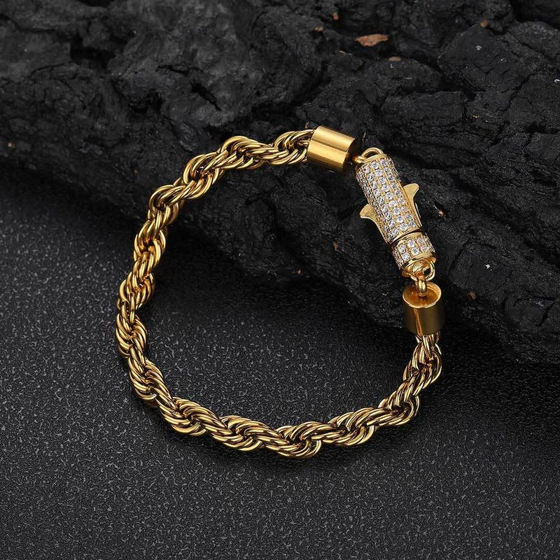 Bracciale 1PC Diamanti Chiusura Acciaio inossidabile Gioielli in titanio Catena intrecciata Accessori da uomo in oro_voghion.com