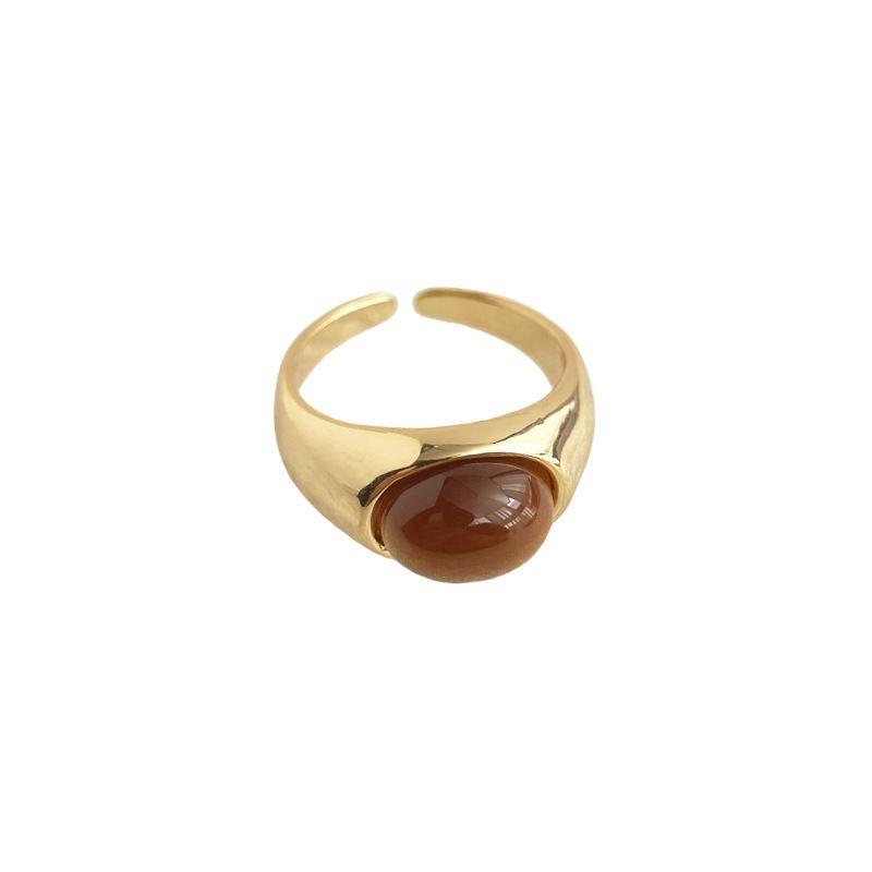 Anello regolabile per dito indice con pietra occhio di tigre, collezione vintage di smalto a goccia con zirconi artistici_voghion.com