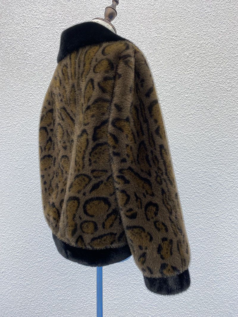 Faux Fur Coat Women's Fashion Winter Leopard Print Jacket With Stand Collar, Elegant & Warm Outerwear For Casual & Dressy Occasions_voghion.com