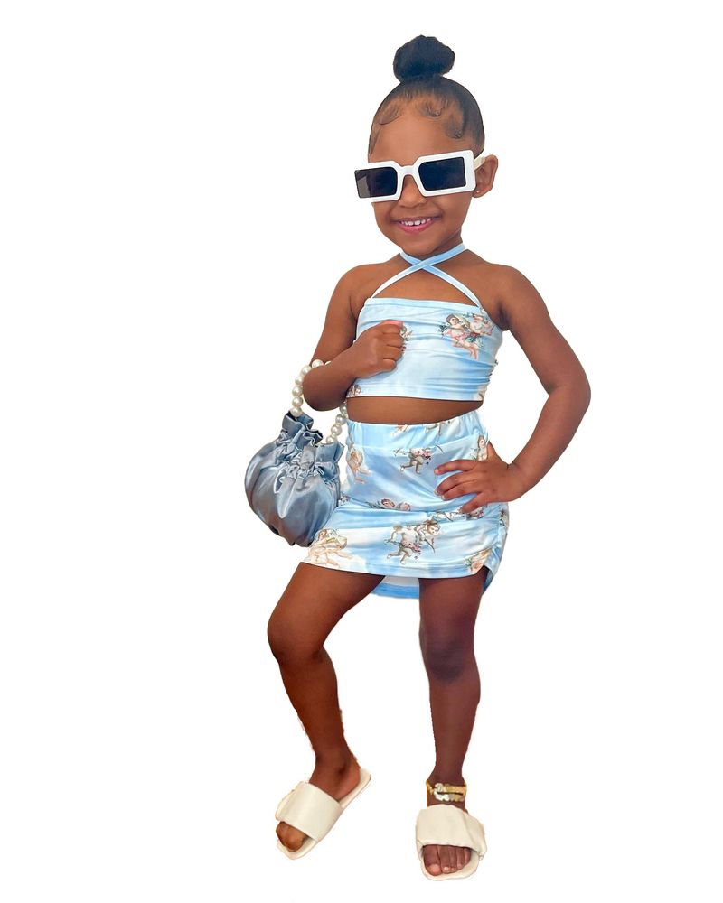 Kinderbekleidung Neues Produkt Bedruckter kurzer Camisole-Rock für Mädchen_voghion.com