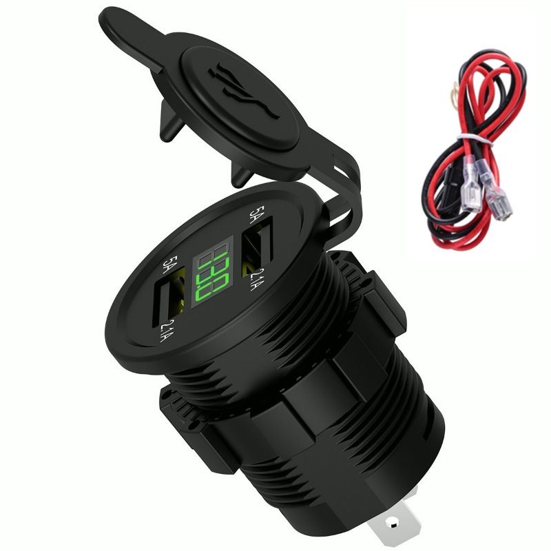 2 prese USB DC12-24V per caricabatterie da auto e moto con display digitale per monitoraggio dello stato della batteria e copertura antipolvere_voghion.com
