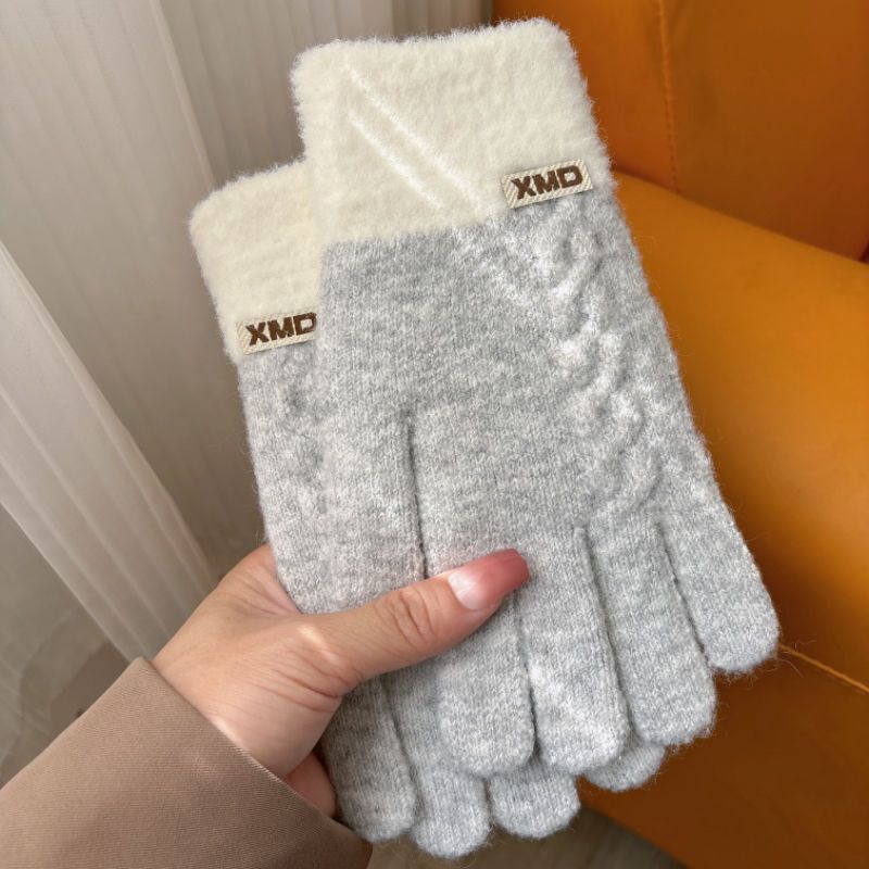 Gants d'hiver pour femmes, chauds et résistants au froid, en laine tricotée, cinq doigts, antigel, écran tactile, protection complète des doigts_voghion.com
