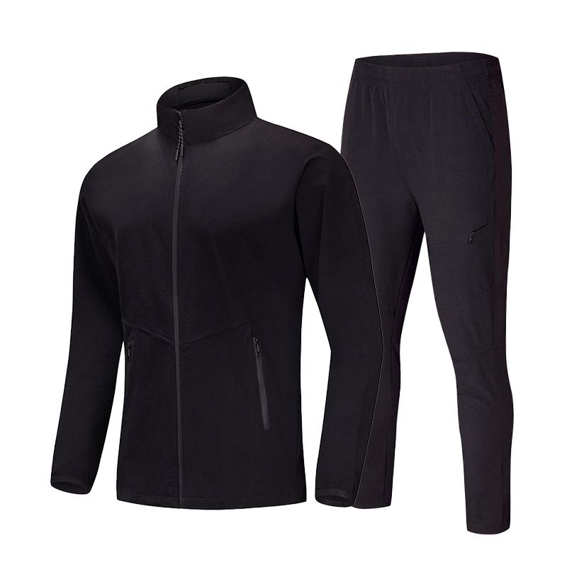 LazyZoom Sports Casual Schnelltrocknender, winddichter Trainingsanzug in europäischer Größe, einfarbig, Stehkragen, bestickt, langärmelig_voghion.com