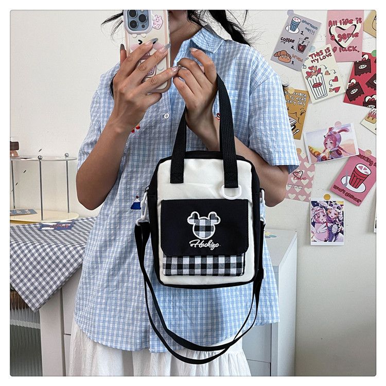 Piccola, fresca, carina borsa a tracolla per studenti, bifacciale, multiuso, estiva 2024, semplice, a mano, a tracolla, da donna_voghion.com