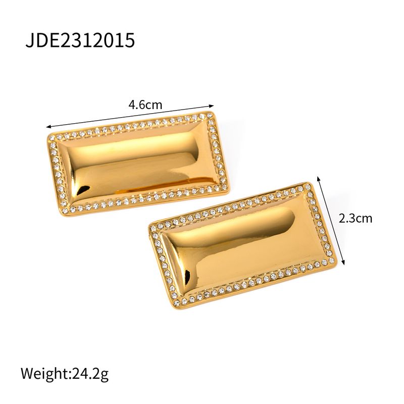 INS trendy gold inlaid diamond smooth rectangular earrings, stainless steel personalized jewelry_voghion.com