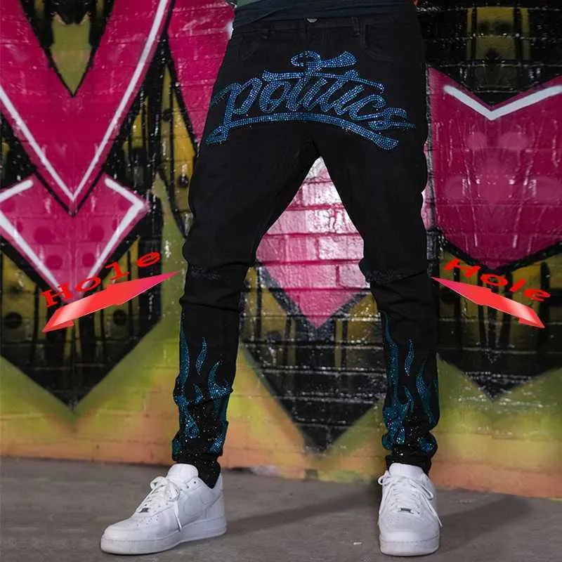 2021 Men's Ripped Skinny Hole Biker Trousers Stretch Slim Denim Pencil Pants Street Punk Black Hot Drill Jeans For Men_voghion.com