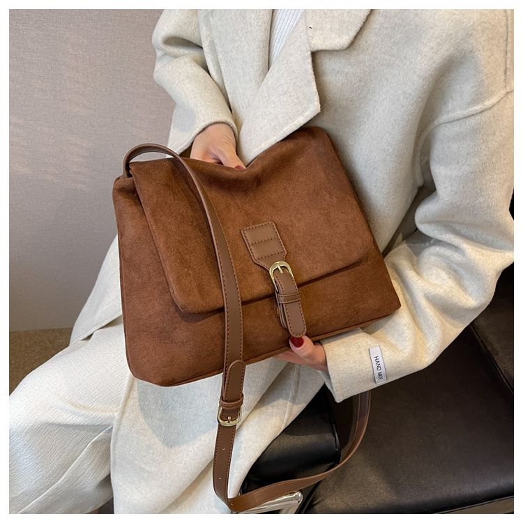 Borsa a tracolla casual da donna in pelle scamosciata, elegante, con tracolla singola, stile coreano, piccola, quadrata, autunno inverno, 2025_voghion.com