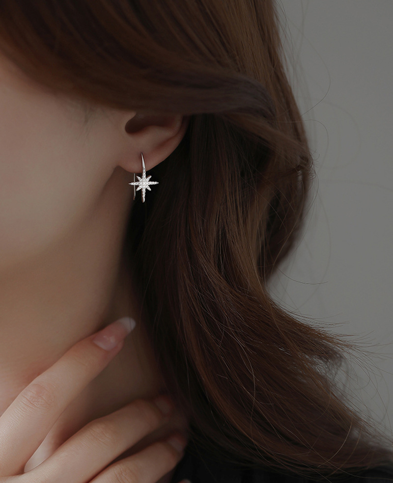 Sterling Sier VENUS Fashion Shining Zircon Hexagonal Star Earrings Women's Light U-shaped Earrings Jewelr_voghion.com